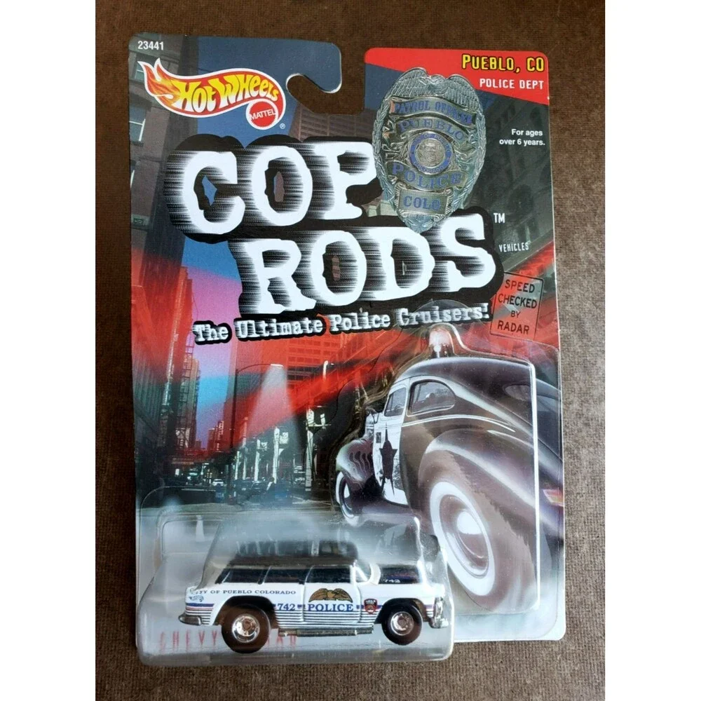 1999 Hot Wheels CHEVY NOMAD White & Black COP RODS Pueblo CO Police Dept 1:64 RR